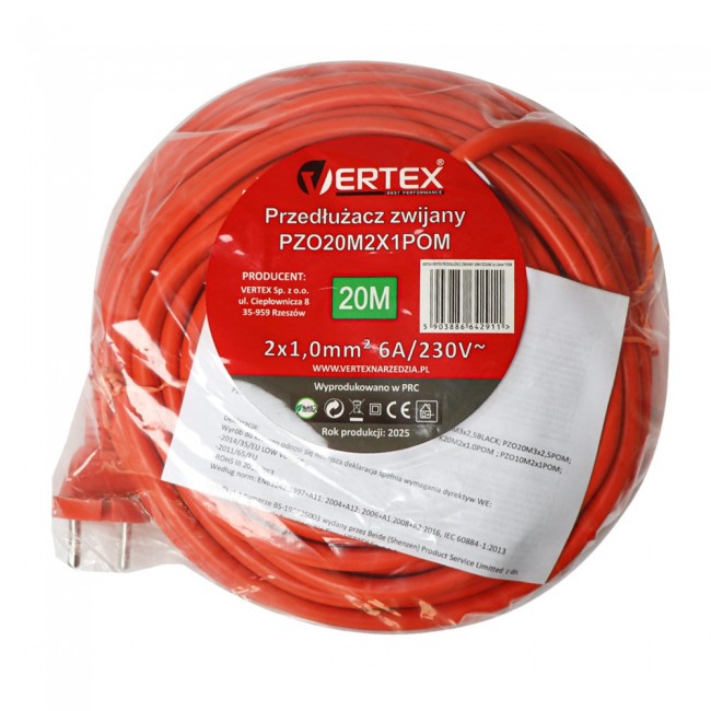 20 m retractable extension cord, PZO20M2x1.0 mm VERTEX 20 m retractable extension cord, PZO20M2x1.0 mm VERTEX