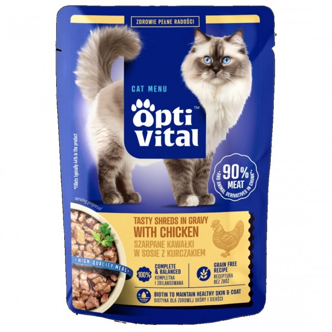 OPTIVITAL Tasty shreds in gravy with chicken - wet cat food - 85g OPTIVITAL Tasty shreds in gravy with chicken - wet cat food - 85g