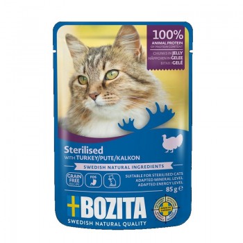 BOZITA Sterilised Turkey Chunks in jelly - wet cat food - 85g