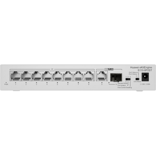 HUAWEI eKit S110 Series S110-8P2ST Unmanaged L2 Gigabit Ethernet (10/100/1000) Power over Ethernet (PoE) Grey HUAWEI eKit S110 Series S110-8P2ST Unmanaged L2 Gigabit Ethernet (10/100/1000) Power over Ethernet (PoE) Grey