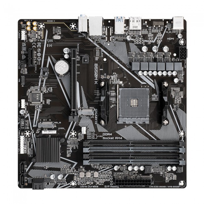 GIGABYTE B550M K Motherboard - AMD Ryzen 5000 CPUs, up to 4733MHz DDR4, 1xPCIe 4.0 + 1xPCIe 3.0 M.2, 1GbE LAN, USB 3.2 Gen 1