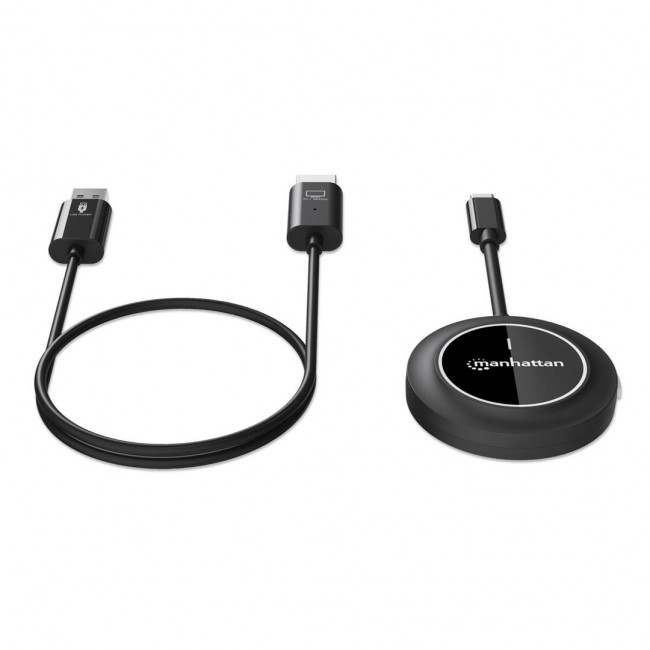 Manhattan 1080p Wireless HDMI Display Presentation Kit, 2-Piece Set with HDMI Receiver and USB-C Transmitter Dongle to Wirelessly Display a Video Signal from a Laptop/Tablet/Smartphone on an HDMI TV or Projector, Black Manhattan 1080p Wireless HDMI Display Presentation Kit, 2-Piece Set with HDMI Receiver and USB-C Transmitter Dongle to Wirelessly Display a Video Signal from a Laptop/Tablet/Smartphone on an HDMI TV or Projector, Black