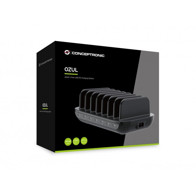 Conceptronic OZUL07B 160W 7-Port USB PD Charging Station, USB-C x 7, PD 3.0 Conceptronic OZUL07B 160W 7-Port USB PD Charging Station, USB-C x 7, PD 3.0