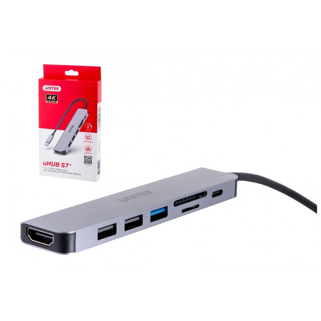 UNITEK HUB USB-C H1118A USB-A x3, USB-C, HDMI, SD, microSD