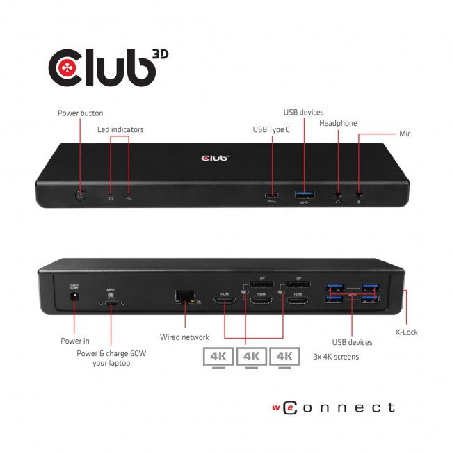 CLUB3D The CSV-1562 is an USB3.2 Gen1 Type-C Universal Triple 4K30Hz Charging Docking Station and is DisplayLink Certified. The Universal Charging Dock CLUB3D The CSV-1562 is an USB3.2 Gen1 Type-C Universal Triple 4K30Hz Charging Docking Station and is DisplayLink Certified. The Universal Charging Dock