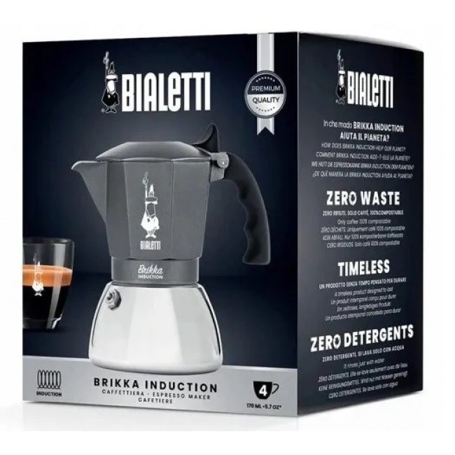 Coffee maker BIALETTI BRIKKA INDUCTION 4TZ 180 ml Anthracite, Silver Coffee maker BIALETTI BRIKKA INDUCTION 4TZ 180 ml Anthracite, Silver