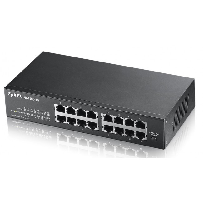 Zyxel GS1100-16 Unmanaged Gigabit Ethernet (10/100/1000) Black Zyxel GS1100-16 Unmanaged Gigabit Ethernet (10/100/1000) Black