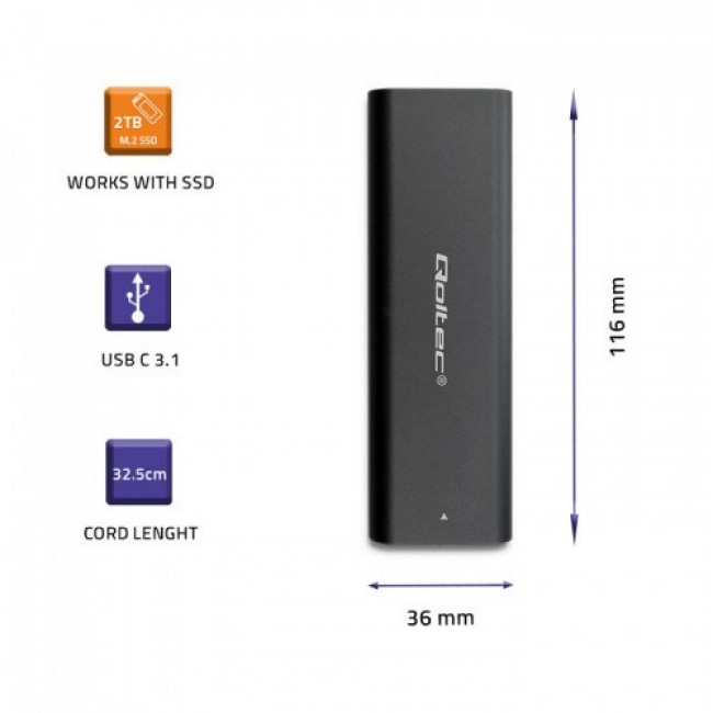 Qoltec 50312 storage drive enclosure SSD enclosure Black M.2 Qoltec 50312 storage drive enclosure SSD enclosure Black M.2