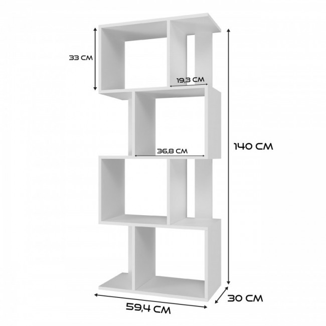 Bookcase FIESTA 4P 59.5x30x140 cm, white