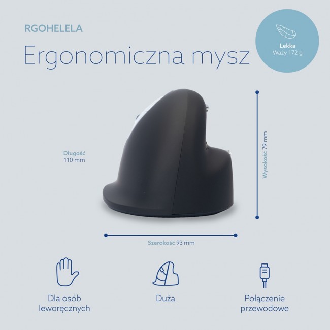 R-Go Tools Ergonomic mouse R-Go HE Break with break software, large (hand size 185 mm), left-handed, Wired, black