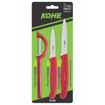 KOHE 3-piece knife set with peeler, assorted colours