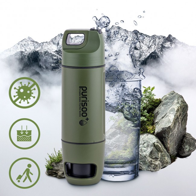 Extralink PURISOO+ BUTELKA Z SYSTEMEM FILTRUJACYM Z POMPKA 400ML FILTR UF + ACF Water filtration bottle 0.4 L Green, Olive