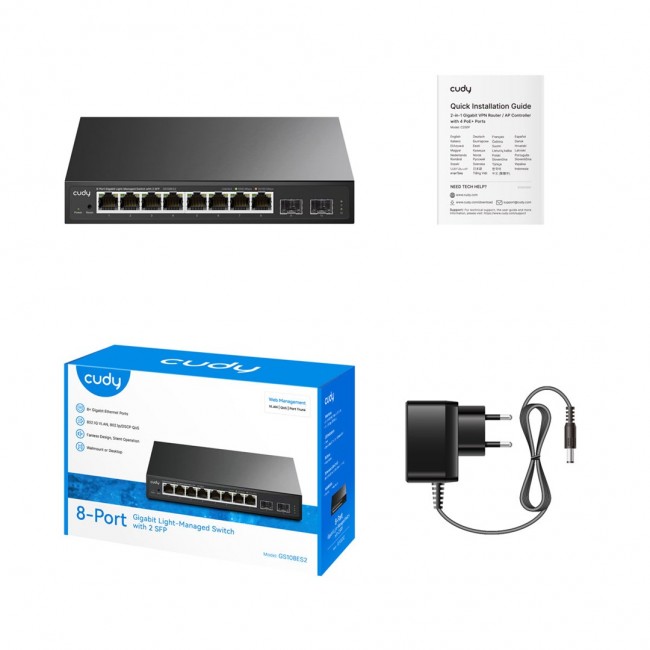 Cudy 8-Port Gigabit Easy-Managed Switch with 2 SFP, GS108ES2 1.0 L2 Gigabit Ethernet (10/100/1000) Black