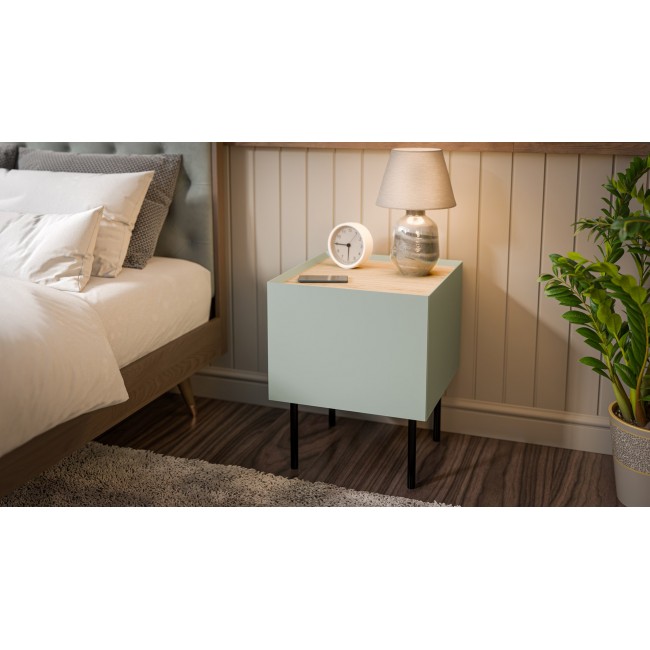 Cama Bedside table, 2 pcs. FELLINI 40x41x60 olive + oiled oak top Cama Bedside table, 2 pcs. FELLINI 40x41x60 olive + oiled oak top