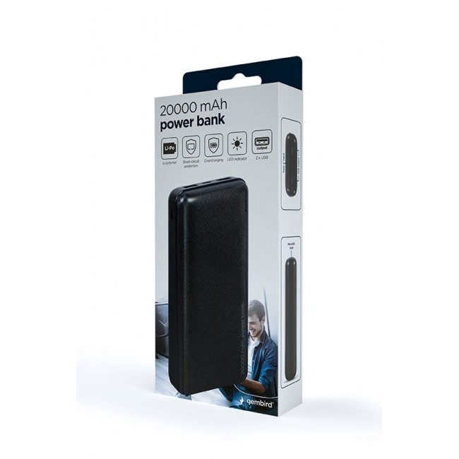 Gembird PB20-02 power bank Lithium Polymer (LiPo) 20000 mAh Black Gembird PB20-02 power bank Lithium Polymer (LiPo) 20000 mAh Black