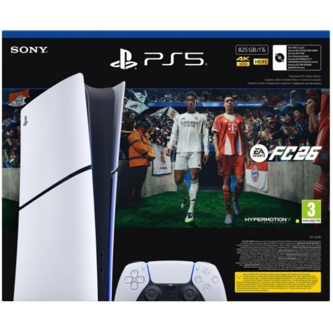 Sony PlayStation 5 Slim Digital+ EA Sports FC 26 Bundle 825 GB Wi-Fi Black, White Sony PlayStation 5 Slim Digital+ EA Sports FC 26 Bundle 825 GB Wi-Fi Black, White