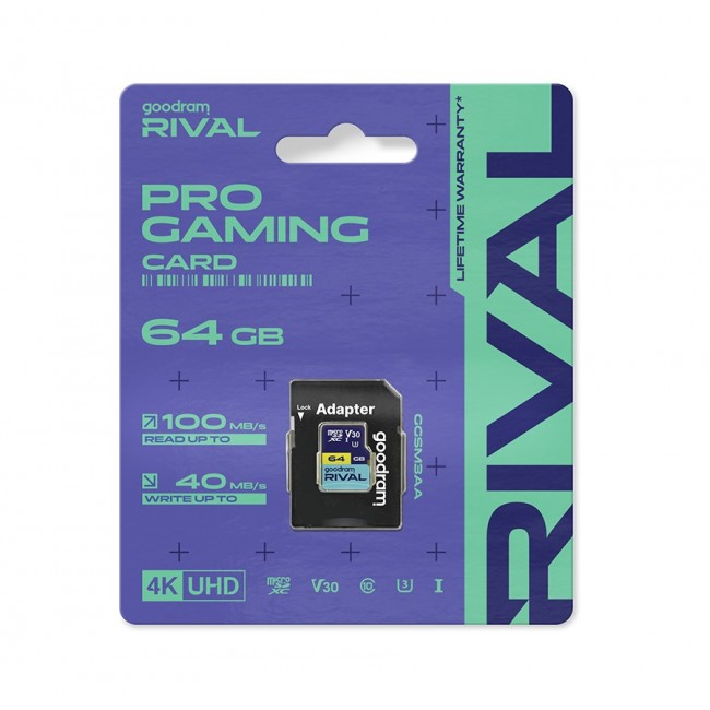 GOODRAM RIVAL M3AA 64 GB MicroSDXC V30 UHS-I U3 + adapter (GGSM3AA-0640R12)