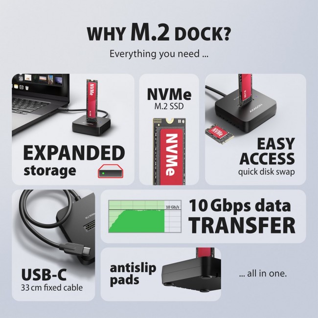 Axagon ADSA-M2C11L USB-C 10Gbps M.2 NVMe SSD Docking Station