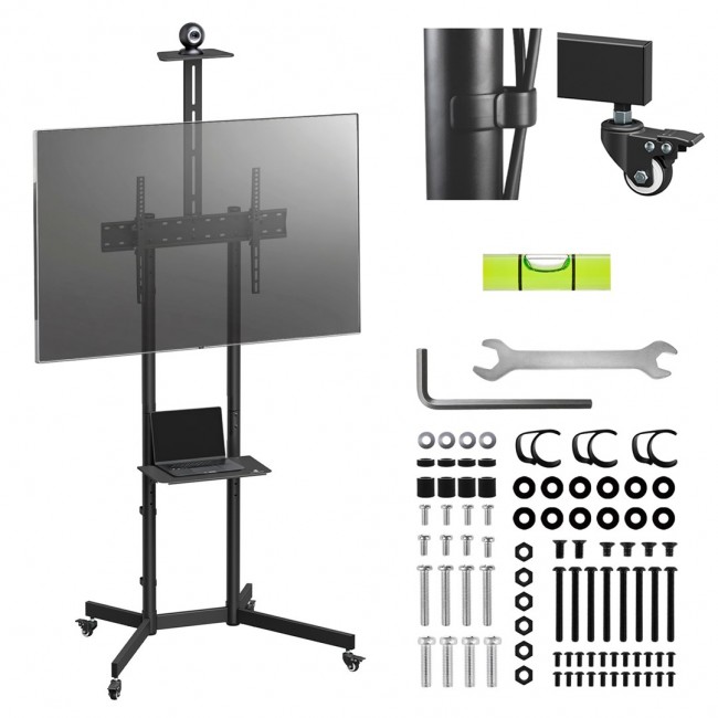 Maclean TV stand / cart, camera shelf, on wheels, 37-70