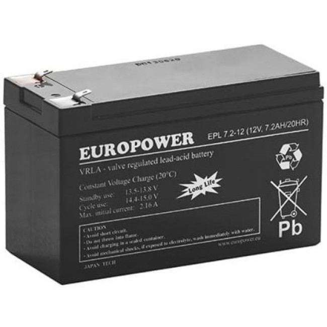 AGM battery EUROPOWER EPL series 12V 7.2Ah T1 AGM battery EUROPOWER EPL series 12V 7.2Ah T1