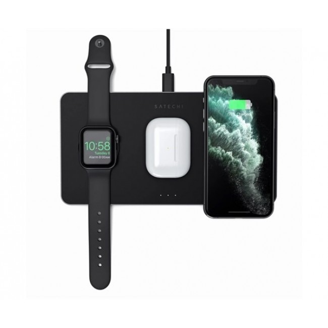 Satechi ST-X3TWCPM mobile device charger Headphones, Smartphone, Smartwatch Black AC Wireless charging Indoor