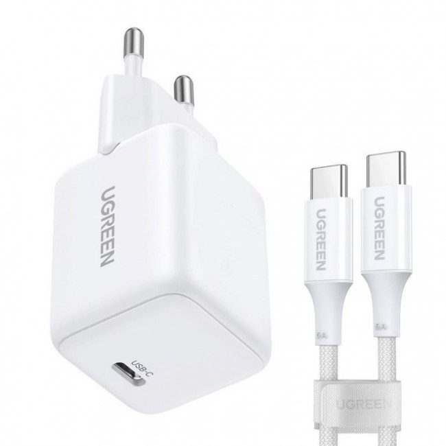 UGREEN X513 30W GAN 1X USB-C Mains Charger + 1M USB-C Cable - White
