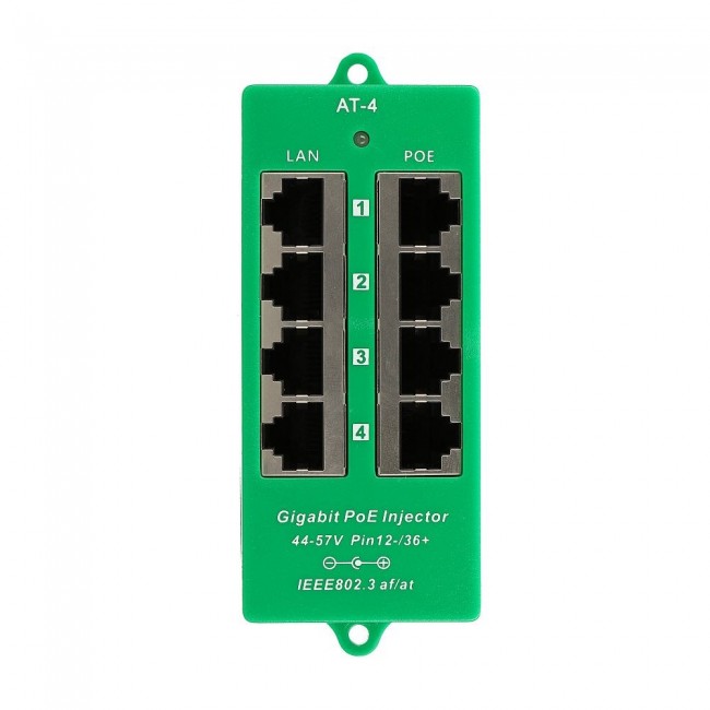 Extralink Gigabit PoE Injector 4 Portowy Active, 4 ports Gigabit 802.3at/af, Mode A