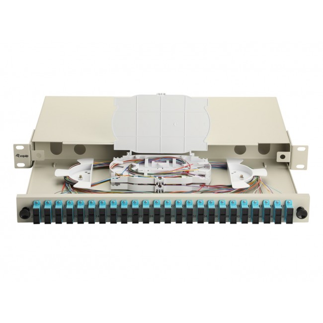 Equip 24-Port Fiber Optic Splice Box, SC Duplex, OM3, 1U, Equipped, Grey