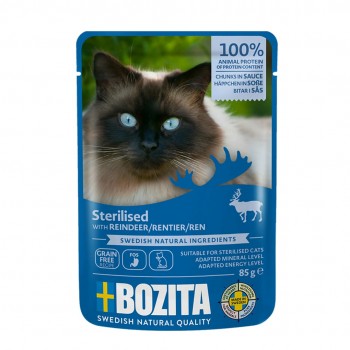 BOZITA Sterilised Meat chunks in sauce with reindeer wet cat food 85g