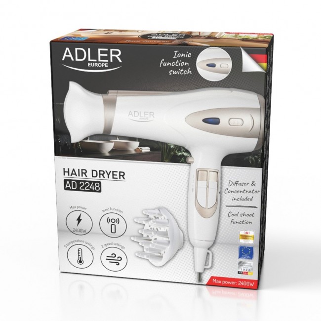 ADLER AD 2248WC HAIR DRYER, WHITE AND CHAMPAGNE
