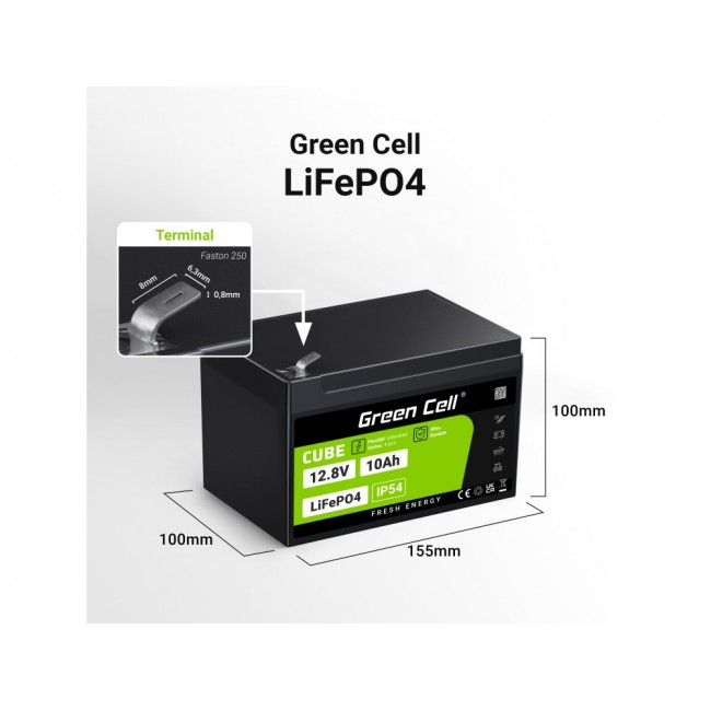 Green Cell LFPGC12V10AH UPS battery Lithium Iron Phosphate (LiFePO4) 12.8 V 10 Ah Green Cell LFPGC12V10AH UPS battery Lithium Iron Phosphate (LiFePO4) 12.8 V 10 Ah