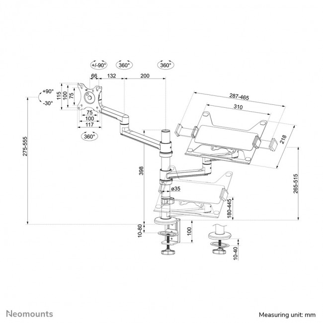 Neomounts DS20-425BL2 Monitor arm with laptop holder 17-27