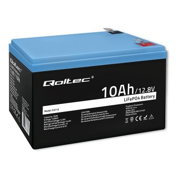 Qoltec 53713 LiFePO4 lithium iron phosphate battery | 12.8V | 10Ah | 1280Wh | BMS