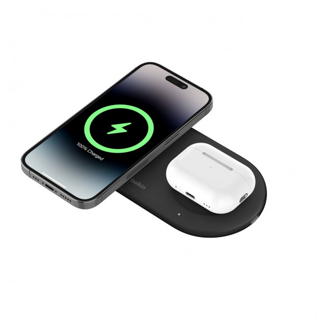 Belkin WIZ021VFBK - 2-in-1 wireless charging pad with Qi2 technology 15 W, black Belkin WIZ021VFBK - 2-in-1 wireless charging pad with Qi2 technology 15 W, black