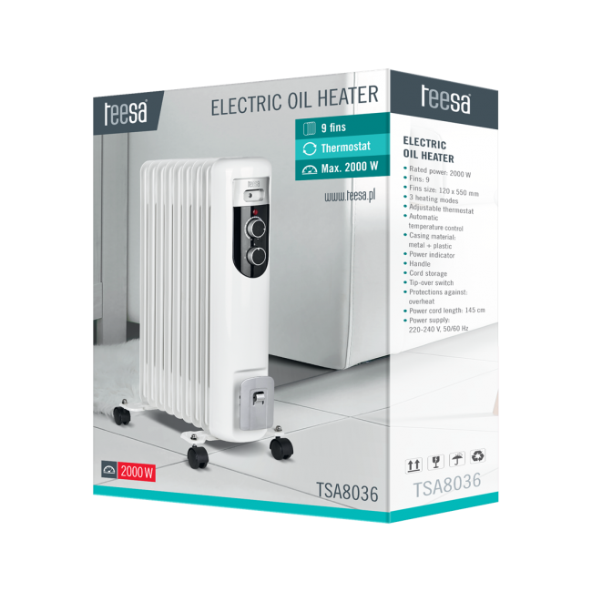 Teesa TSA8036 Electric Oil Heater White 2000 W Teesa TSA8036 Electric Oil Heater White 2000 W