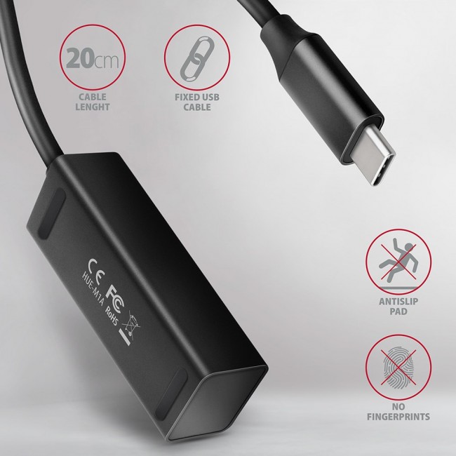 Axagon HUE-M1C interface hub USB 3.2 Gen 1 (3.1 Gen 1) Type-C 5000 Mbit/s Black Axagon HUE-M1C interface hub USB 3.2 Gen 1 (3.1 Gen 1) Type-C 5000 Mbit/s Black
