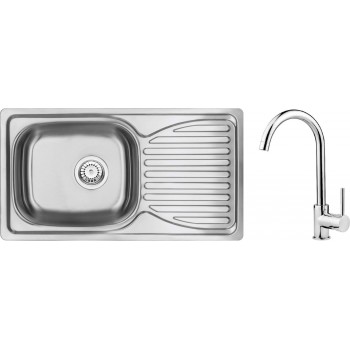 Steel sink with 1-bowl faucet with drainer