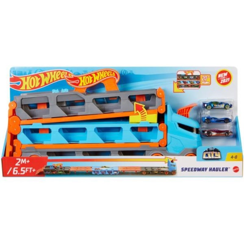 Hot Wheels City Speedway Hauler Carrier with 3 Toy Cars Hot Wheels City Speedway Hauler Carrier with 3 Toy Cars