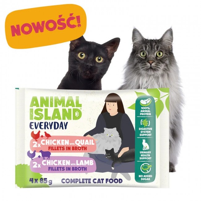 ANIMAL ISLAND Chicken / Quail & Chicken / Lamb Fillets in broth - wet cat food - 4x85g