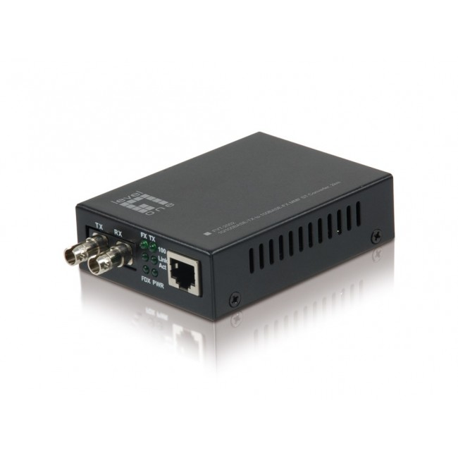 LevelOne RJ45 to ST Fast Ethernet Media Converter, Multi-Mode Fiber, 2km