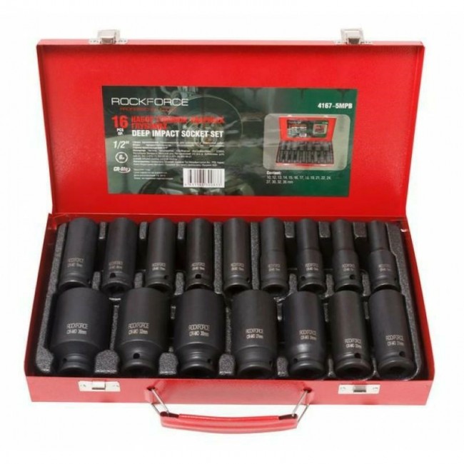 ROCKFORCE Impact Socket Set, 6-K, 16pcs, 1/2 ROCKFORCE Impact Socket Set, 6-K, 16pcs, 1/2