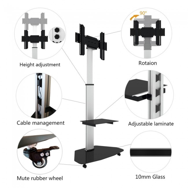 Techly Floor Support with Shelf Trolley TV LCD/LED/Plasma 37-70