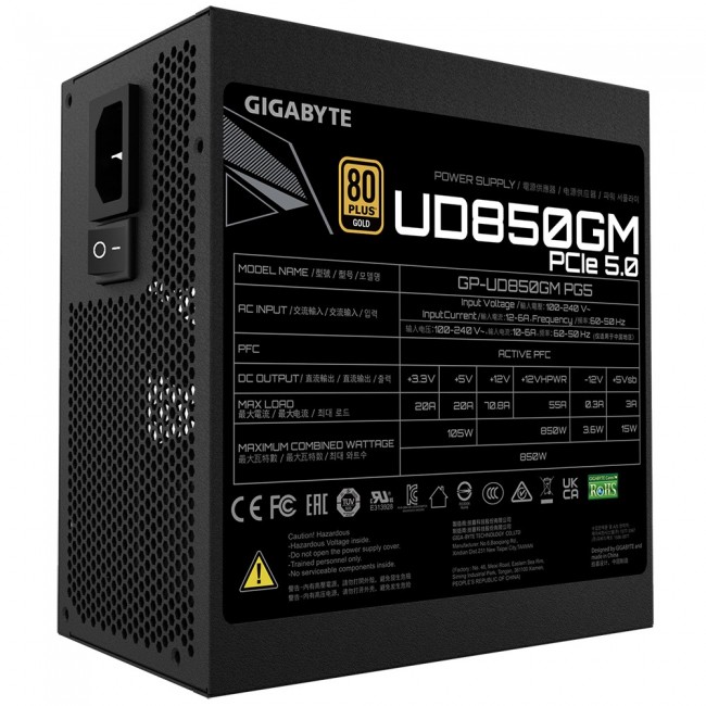 Gigabyte GP-UD850GM PG5 power supply unit 850 W 20+4 pin ATX ATX Black Gigabyte GP-UD850GM PG5 power supply unit 850 W 20+4 pin ATX ATX Black