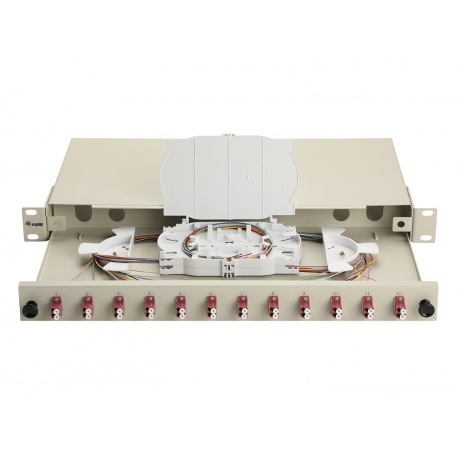Equip 12-Port Fiber Optic Splice Box, LC Duplex, OM4, 1U, Equipped, Grey