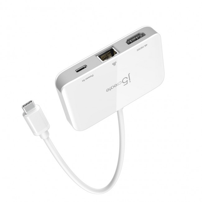 Docking station j5create USB-C to 4K HDMI Ethernet Adapter 1x4K HDMI/1xUSB-C/1xRJ45 Gigabit colour white JCA351-N