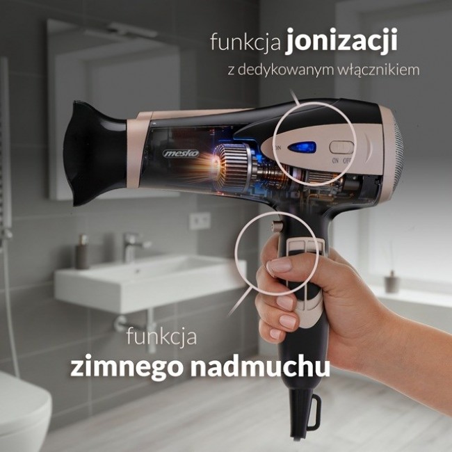 Adler Mesko MS 2287 hair dryer 2400 W Black, Champagne