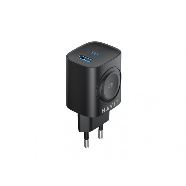 Havit UC132 EU - GaN 22 W dual-port charger with wireless charging option, black