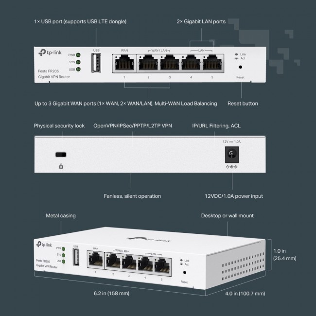 TP-Link Festa FR205 wired router 10 Gigabit Ethernet, 100 Gigabit Ethernet, Gigabit Ethernet White