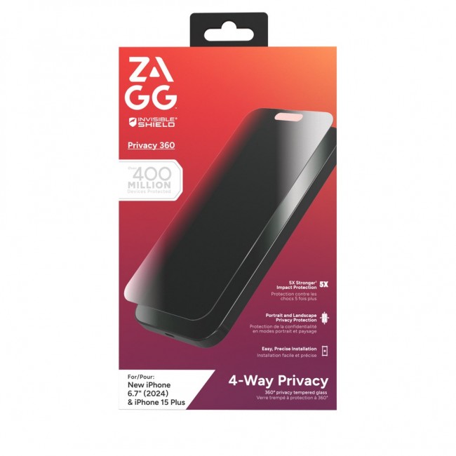 InvisibleShield Glass Elite Privacy 360 Apple iPhone 16 Plus/15+ Screen