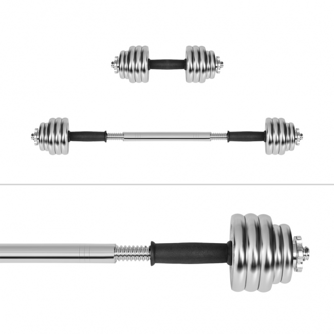 REBEL ACTIVE Chrome Adjustable Dumbbells in a Case 15 kg with Barbell REBEL ACTIVE Chrome Adjustable Dumbbells in a Case 15 kg with Barbell